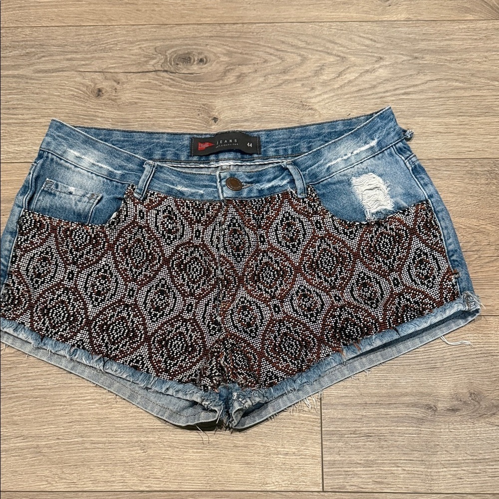 POOL JEANS High Waist Tapestry Denim Shorts Size 10/12